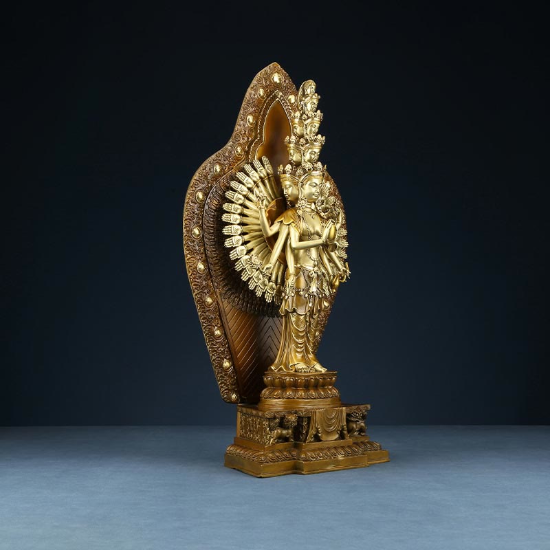 Buddha Stones handgefertigte tausendarmige Avalokitesvara Kwan Yin Reichtum Messing Kupfer Statue Dekoration - image 12