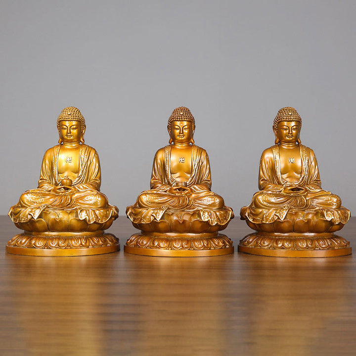 Buddha Stones Amitabha Sakyamuni Medizin Buddha Figur Compassion Metall Kupfer Statue Heimdekoration