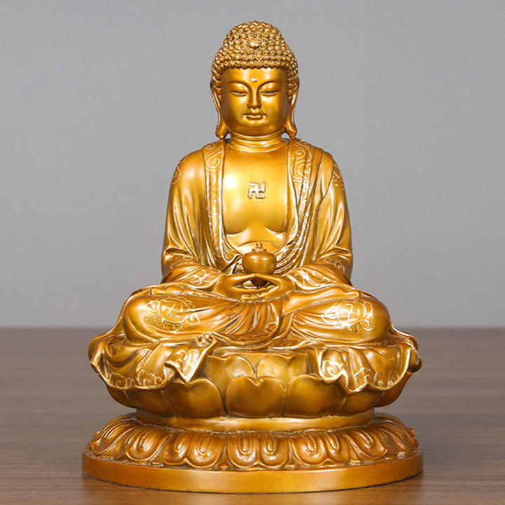 Buddha Stones Amitabha Sakyamuni Medizin Buddha Figur Compassion Metall Kupfer Statue Heimdekoration