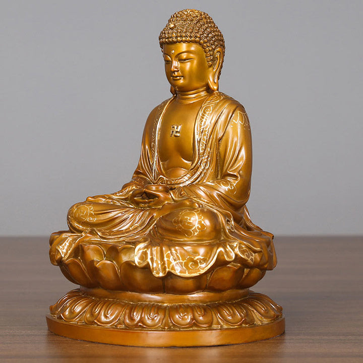 Buddha Stones Amitabha Sakyamuni Medizin Buddha Figur Compassion Metall Kupfer Statue Heimdekoration