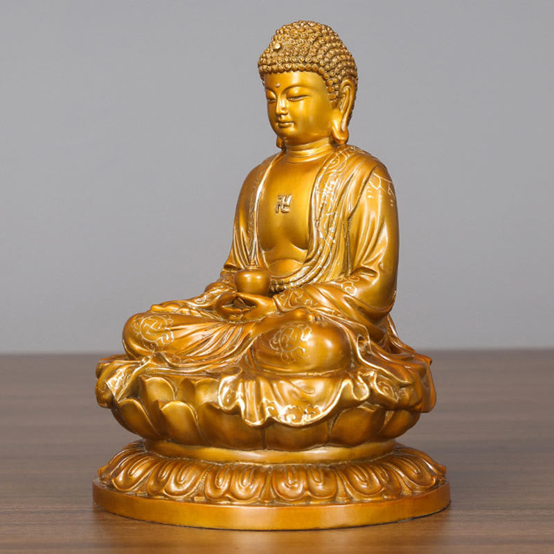 Buddha Stones Amitabha Sakyamuni Medizin Buddha Figur Compassion Metall Kupfer Statue Heimdekoration