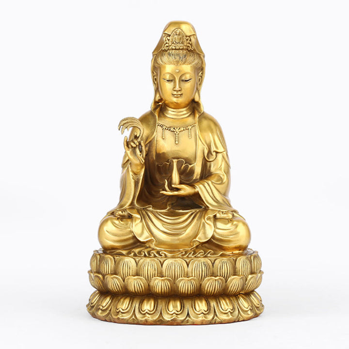 Buddha Stones Kwan Yin Avalokitesvara, der eine Weidenflasche hält, Harmonie Messingkupferstatue, Heimdekoration - Avalokitesvara 12*12*21cm - image 2