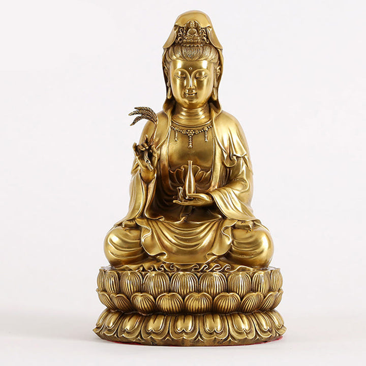 Buddha Stones Kwan Yin Avalokitesvara, der eine Weidenflasche hält, Harmonie Messingkupferstatue, Heimdekoration - Avalokitesvara 16*15*28cm - image 5