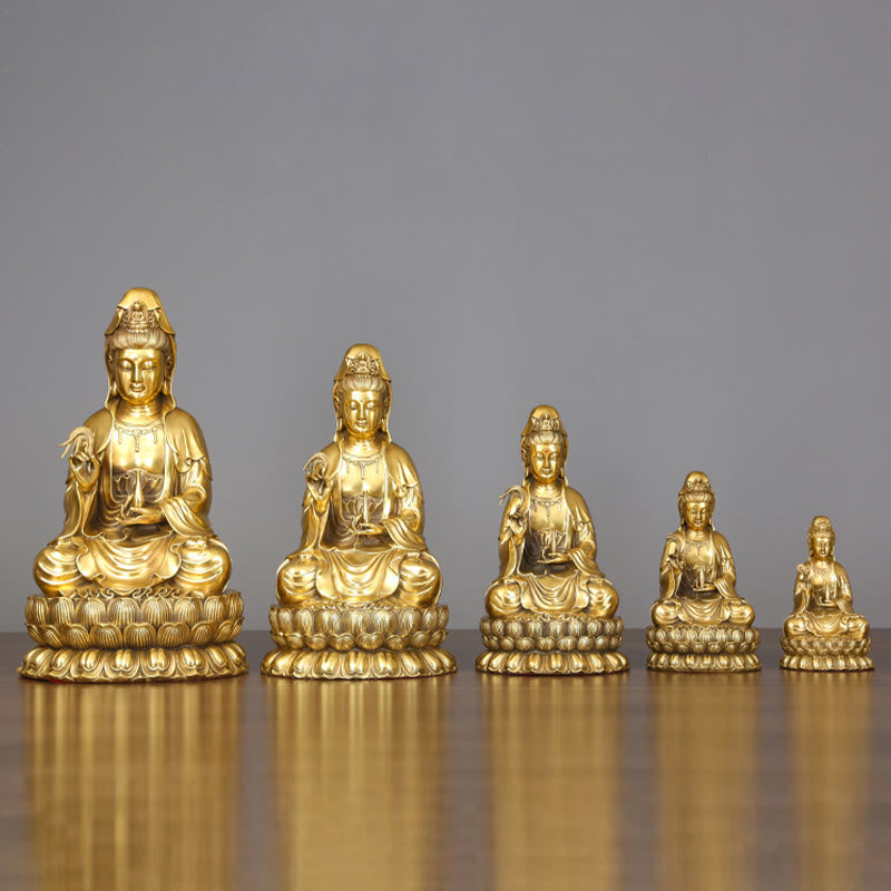 Buddha Stones Kwan Yin Avalokitesvara, der eine Weidenflasche hält, Harmonie Messingkupferstatue, Heimdekoration