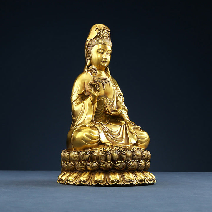 Buddha Stones Kwan Yin Avalokitesvara, der eine Weidenflasche hält, Harmonie Messingkupferstatue, Heimdekoration