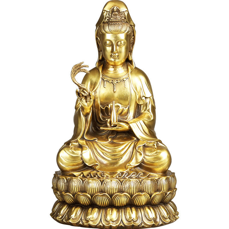 Buddha Stones Kwan Yin Avalokitesvara, der eine Weidenflasche hält, Harmonie Messingkupferstatue, Heimdekoration