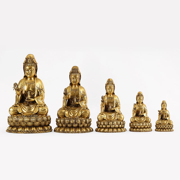 Buddha Stones Kwan Yin Avalokitesvara, der eine Weidenflasche hält, Harmonie Messingkupferstatue, Heimdekoration