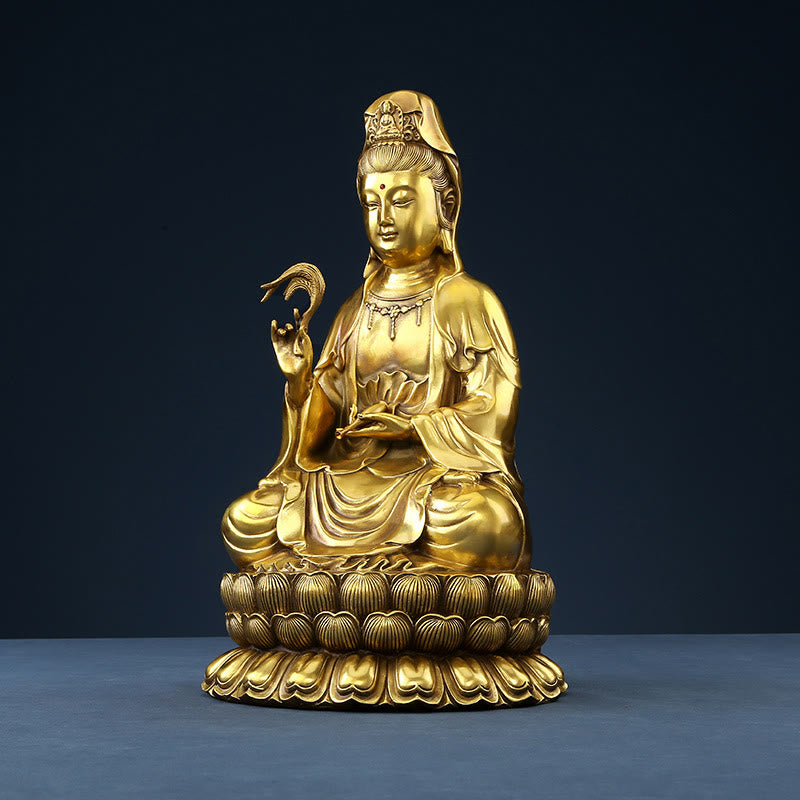 Buddha Stones Kwan Yin Avalokitesvara, der eine Weidenflasche hält, Harmonie Messingkupferstatue, Heimdekoration