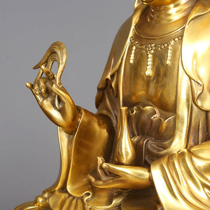 Buddha Stones Kwan Yin Avalokitesvara, der eine Weidenflasche hält, Harmonie Messingkupferstatue, Heimdekoration