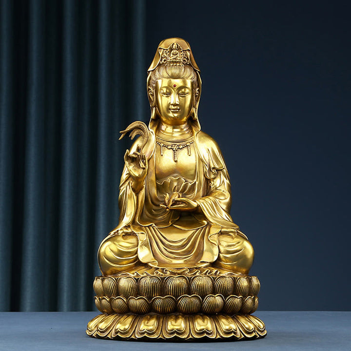 Buddha Stones Kwan Yin Avalokitesvara, der eine Weidenflasche hält, Harmonie Messingkupferstatue, Heimdekoration