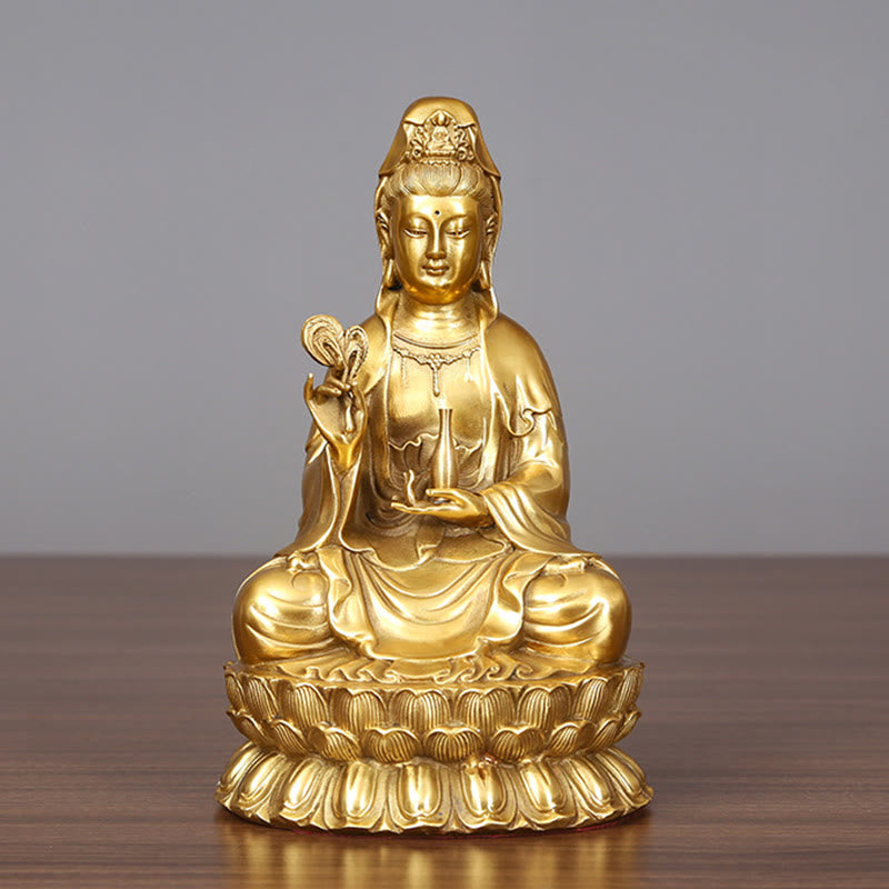 Buddha Stones Kwan Yin Avalokitesvara, der eine Weidenflasche hält, Harmonie Messingkupferstatue, Heimdekoration