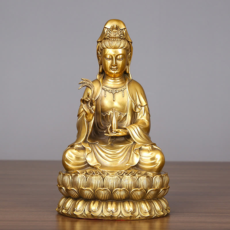 Buddha Stones Kwan Yin Avalokitesvara, der eine Weidenflasche hält, Harmonie Messingkupferstatue, Heimdekoration