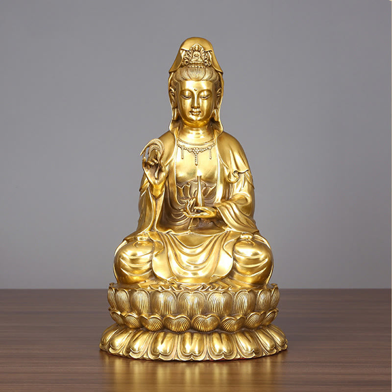 Buddha Stones Kwan Yin Avalokitesvara, der eine Weidenflasche hält, Harmonie Messingkupferstatue, Heimdekoration