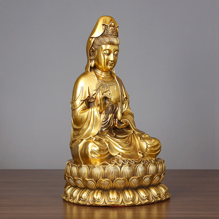 Buddha Stones Kwan Yin Avalokitesvara, der eine Weidenflasche hält, Harmonie Messingkupferstatue, Heimdekoration