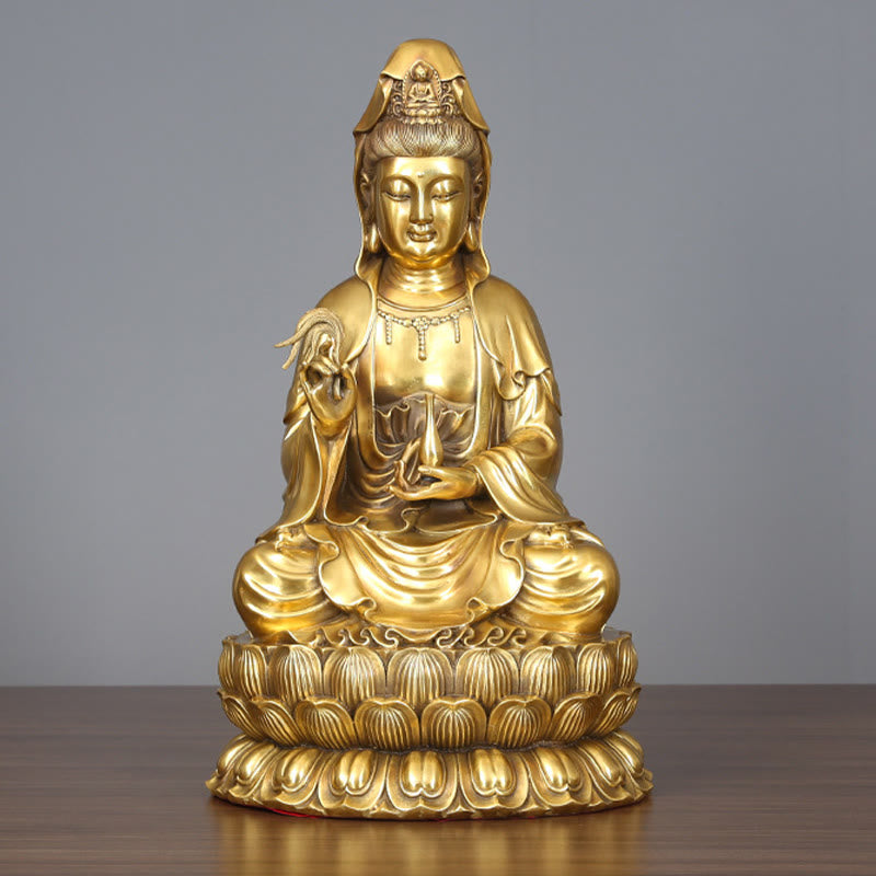 Buddha Stones Kwan Yin Avalokitesvara, der eine Weidenflasche hält, Harmonie Messingkupferstatue, Heimdekoration