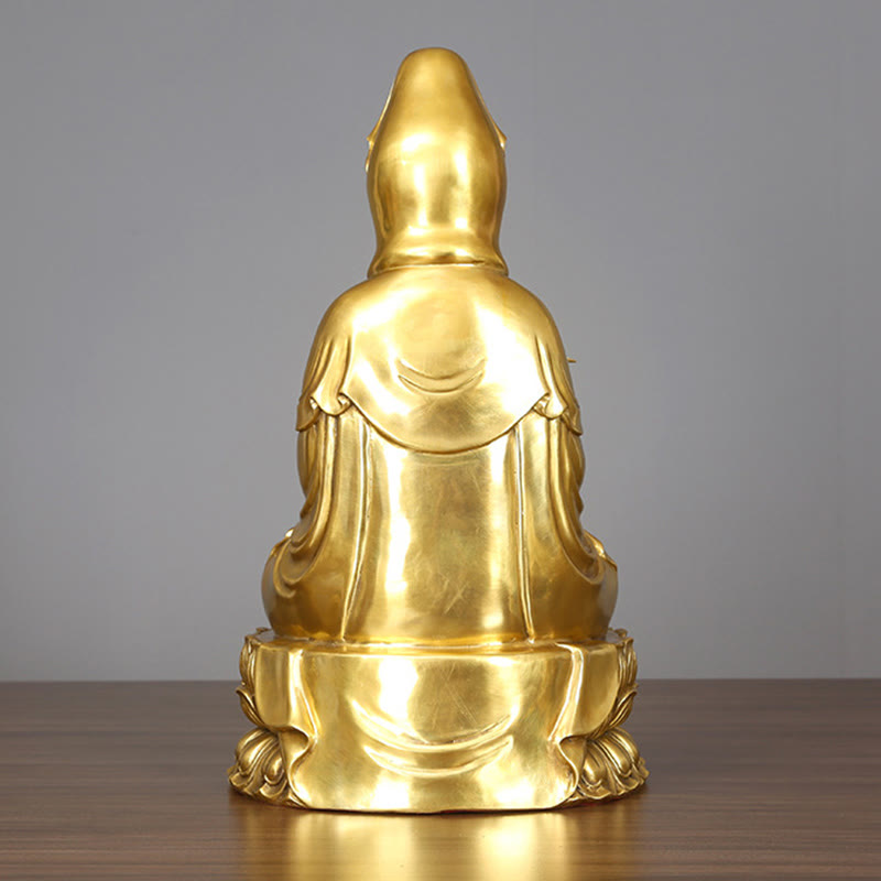 Buddha Stones Kwan Yin Avalokitesvara, der eine Weidenflasche hält, Harmonie Messingkupferstatue, Heimdekoration