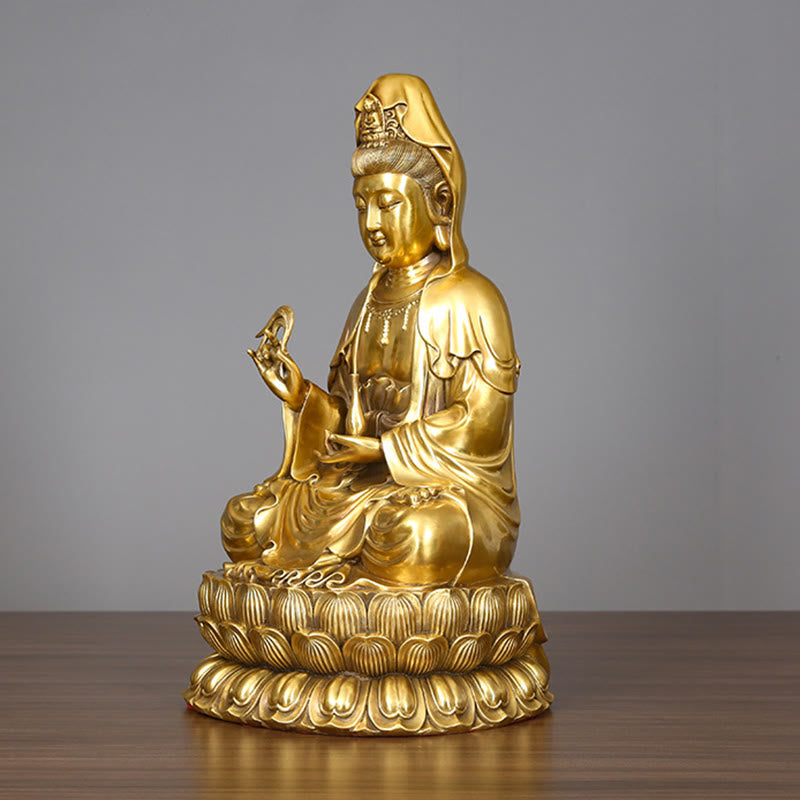 Buddha Stones Kwan Yin Avalokitesvara, der eine Weidenflasche hält, Harmonie Messingkupferstatue, Heimdekoration