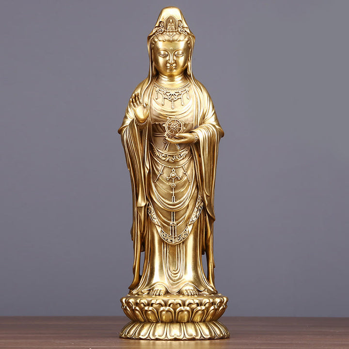 Buddha Stones Kwan Yin Avalokitesvara hält das Dharma-Rad Reichtum Messing Kupfer Statue Dekoration - Avalokitesvara 17,5*14*38,5cm - image 8