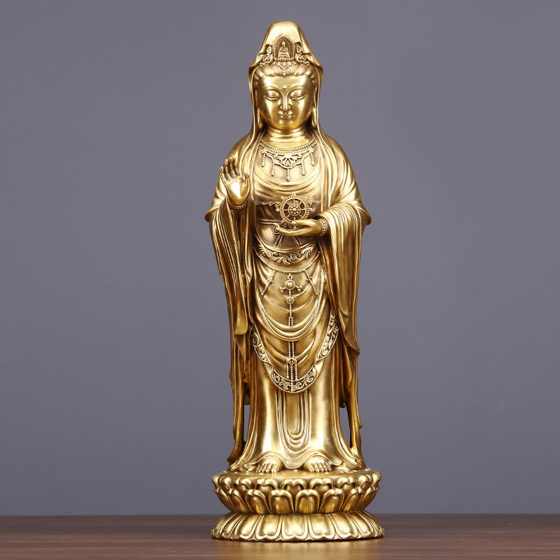 Buddha Stones Kwan Yin Avalokitesvara hält das Dharma-Rad Reichtum Messing Kupfer Statue Dekoration - Avalokitesvara 19,5*16,5*49cm - image 10