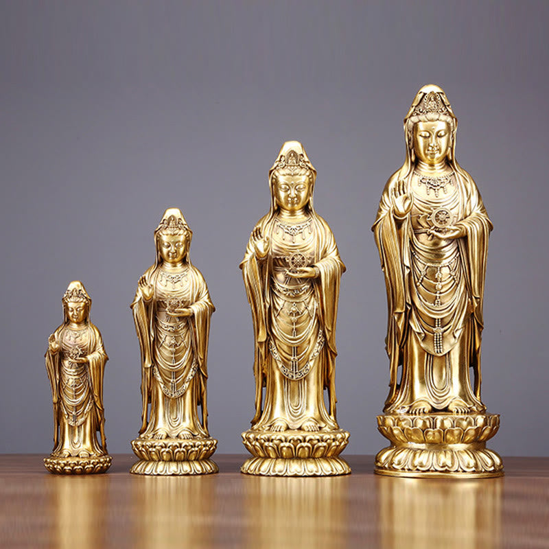 Buddha Stones Kwan Yin Avalokitesvara hält das Dharma-Rad Reichtum Messing Kupfer Statue Dekoration