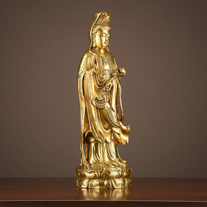 Buddha Stones Kwan Yin Avalokitesvara hält das Dharma-Rad Reichtum Messing Kupfer Statue Dekoration