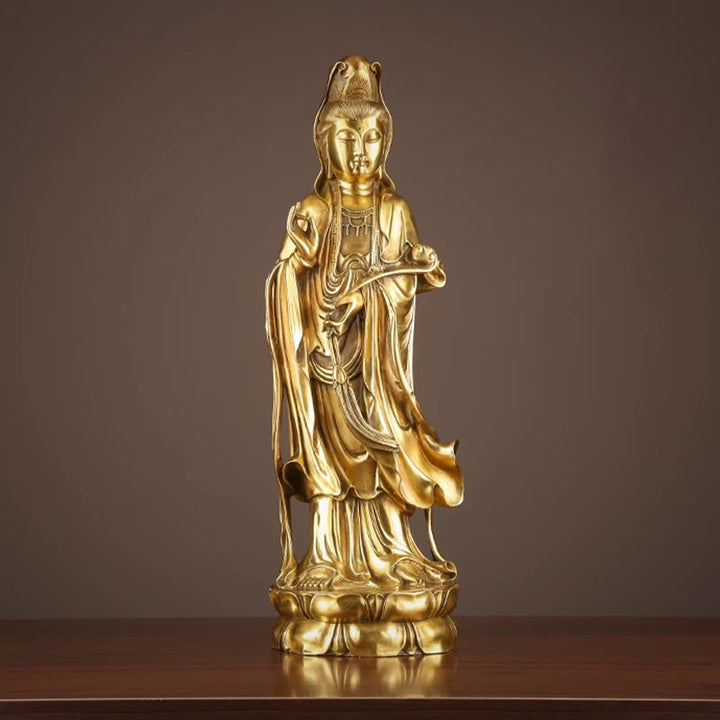 Buddha Stones Kwan Yin Avalokitesvara hält das Dharma-Rad Reichtum Messing Kupfer Statue Dekoration