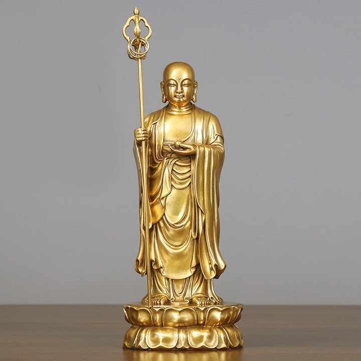 Buddha Stones Ksitigarbha Bodhisattva Figurine Mitgefühl Kupferstatue Hausopfer Dekoration