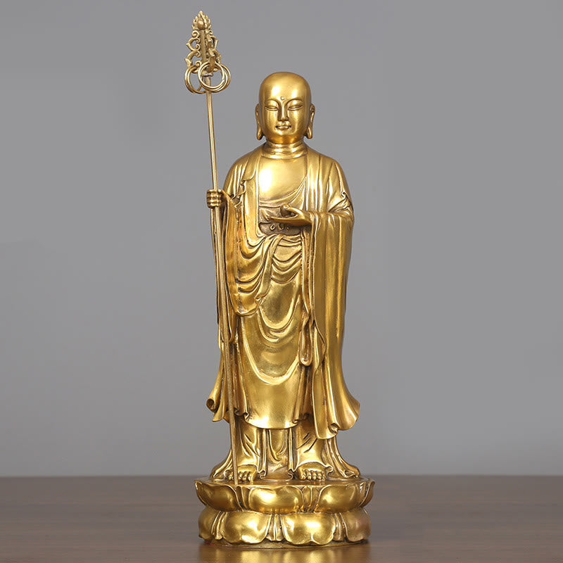 Buddha Stones Ksitigarbha Bodhisattva Figurine Mitgefühl Kupferstatue Hausopfer Dekoration - Ksitigarbha Bodhisattva 13*31,5cm - image 10