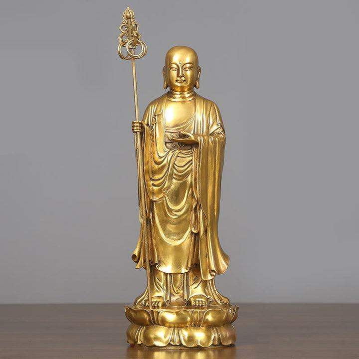 Buddha Stones Ksitigarbha Bodhisattva Figurine Mitgefühl Kupferstatue Hausopfer Dekoration - Ksitigarbha Bodhisattva 13*31,5cm - image 10