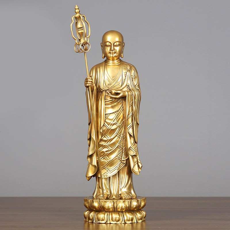 Buddha Stones Ksitigarbha Bodhisattva Figurine Mitgefühl Kupferstatue Hausopfer Dekoration - Ksitigarbha Bodhisattva 16*46cm - image 11
