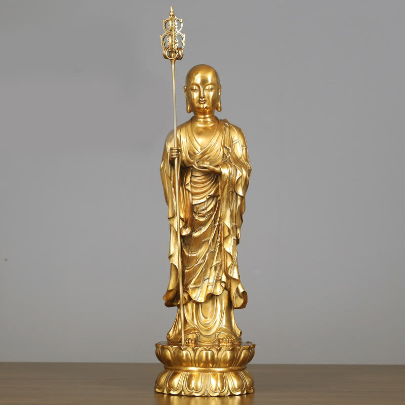 Buddha Stones Ksitigarbha Bodhisattva Figurine Mitgefühl Kupferstatue Hausopfer Dekoration - Ksitigarbha Bodhisattva 20*65cm - image 12