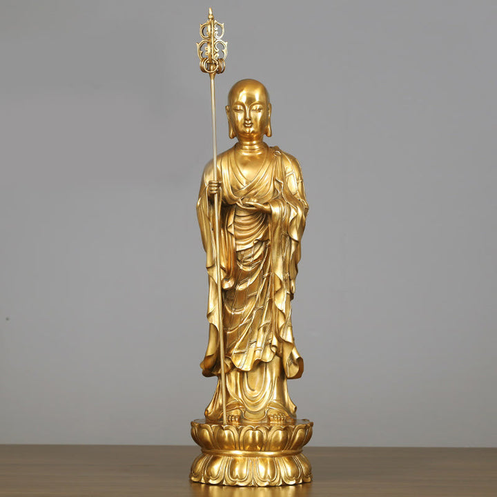 Buddha Stones Ksitigarbha Bodhisattva Figurine Mitgefühl Kupferstatue Hausopfer Dekoration - Ksitigarbha Bodhisattva 20*65cm - image 12