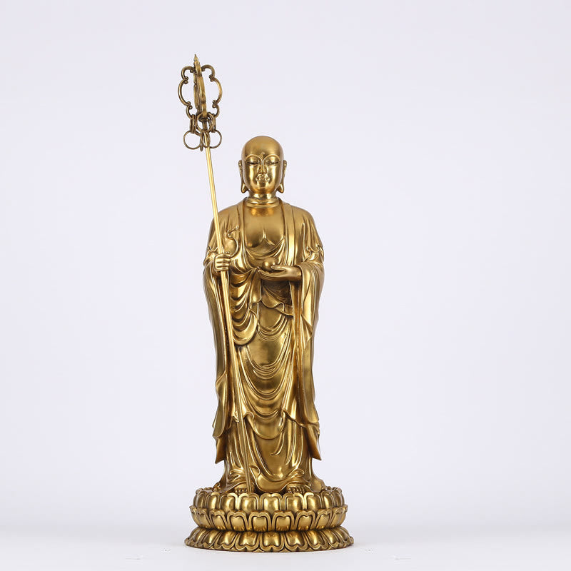 Buddha Stones Ksitigarbha Bodhisattva Figurine Mitgefühl Kupferstatue Hausopfer Dekoration