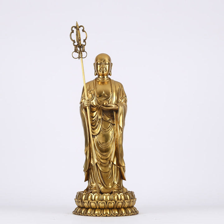 Buddha Stones Ksitigarbha Bodhisattva Figurine Mitgefühl Kupferstatue Hausopfer Dekoration