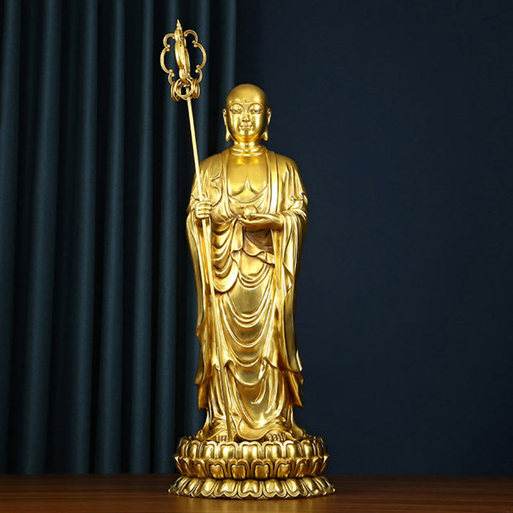 Buddha Stones Ksitigarbha Bodhisattva Figurine Mitgefühl Kupferstatue Hausopfer Dekoration