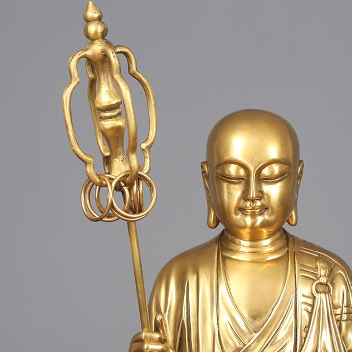 Buddha Stones Ksitigarbha Bodhisattva Figurine Mitgefühl Kupferstatue Hausopfer Dekoration