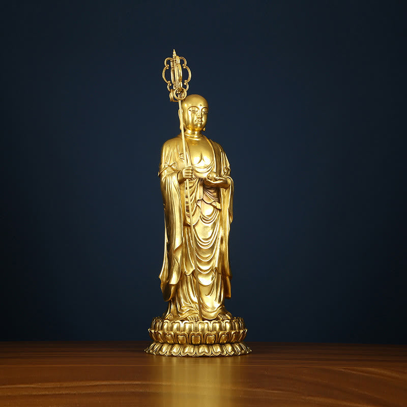 Buddha Stones Ksitigarbha Bodhisattva Figurine Mitgefühl Kupferstatue Hausopfer Dekoration