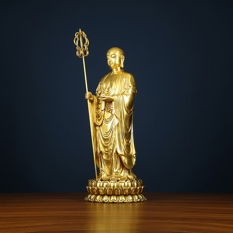 Buddha Stones Ksitigarbha Bodhisattva Figurine Mitgefühl Kupferstatue Hausopfer Dekoration - image 6