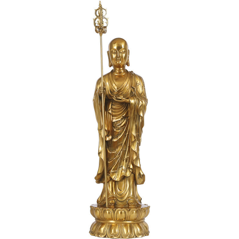 Buddha Stones Ksitigarbha Bodhisattva Figurine Mitgefühl Kupferstatue Hausopfer Dekoration