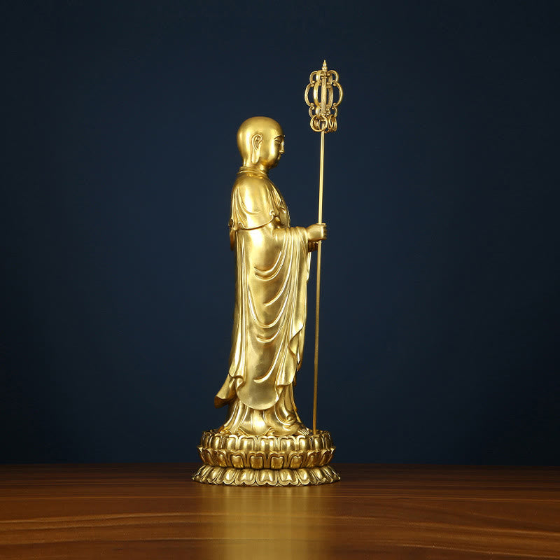 Buddha Stones Ksitigarbha Bodhisattva Figurine Mitgefühl Kupferstatue Hausopfer Dekoration