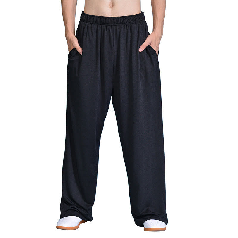 Buddha Stones Sommer Unisex Elastische Taille Tai Chi Qigong Übungshosen Mit Taschen - Schwarz - 3XL-Passform für US/GB/AU/EU-2XL - image 1