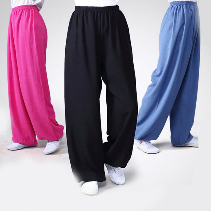 Buddha Stones Sommer elastische Taille Tai Chi Qigong Übung Baumwolle Leinen Unisex Hose - image 0