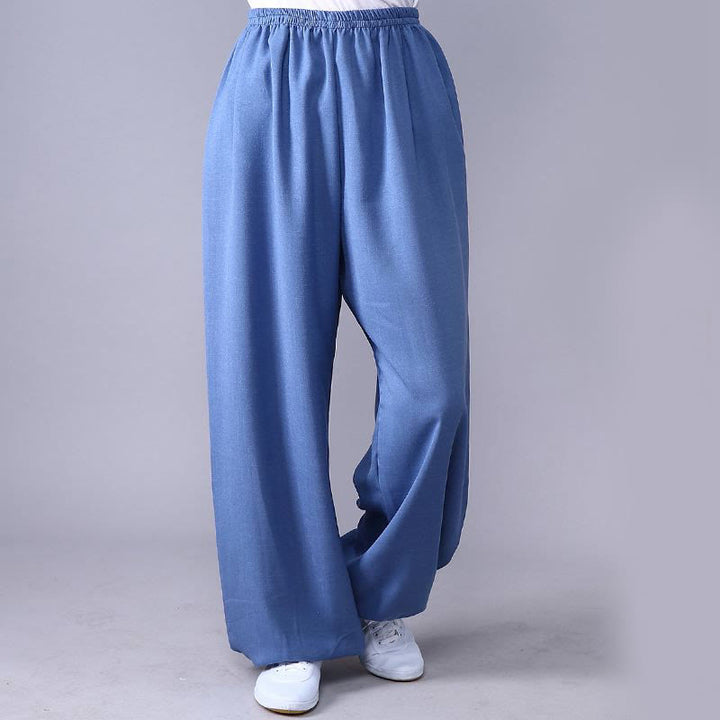 Buddha Stones Sommer elastische Taille Tai Chi Qigong Übung Baumwolle Leinen Unisex Hose - Kornblumenblau - 3XL-Passform für US/GB/AU/EU-2XL - image 6