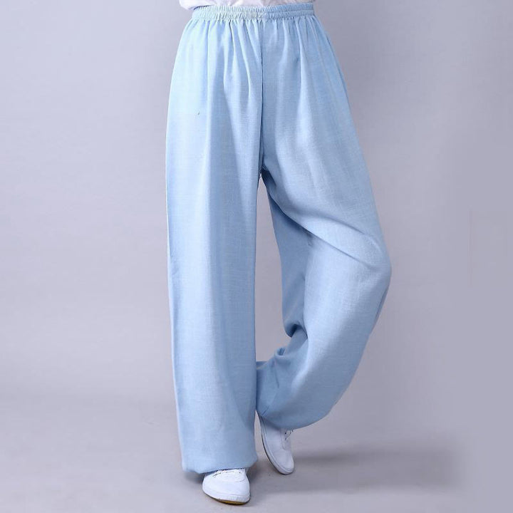 Buddha Stones Sommer elastische Taille Tai Chi Qigong Übung Baumwolle Leinen Unisex Hose - Hellcyan - 3XL– Passend für US/ UK/AU/ EU-Größe 2XL - image 15
