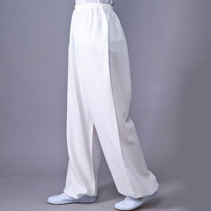 Buddha Stones Sommer elastische Taille Tai Chi Qigong Übung Baumwolle Leinen Unisex Hose