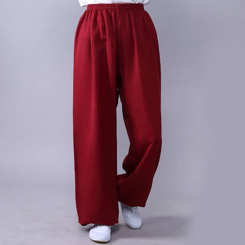 Buddha Stones Sommer elastische Taille Tai Chi Qigong Übung Baumwolle Leinen Unisex Hose - Purpurrot - 3XL– Passend für US/ UK/AU/ EU-Größe 2XL - image 19
