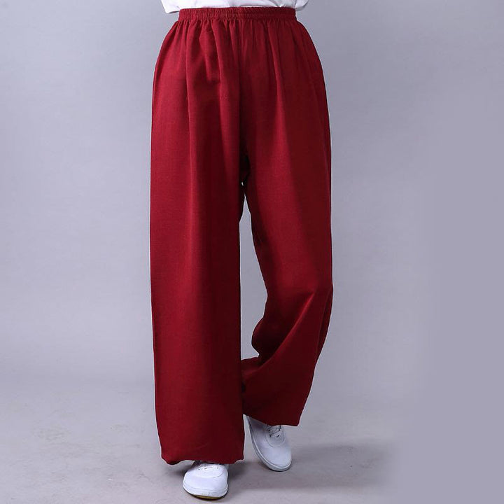 Buddha Stones Sommer elastische Taille Tai Chi Qigong Übung Baumwolle Leinen Unisex Hose - Purpurrot - 3XL– Passend für US/ UK/AU/ EU-Größe 2XL - image 19