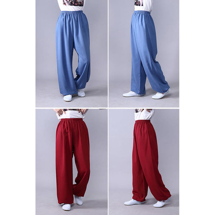 Buddha Stones Sommer elastische Taille Tai Chi Qigong Übung Baumwolle Leinen Unisex Hose