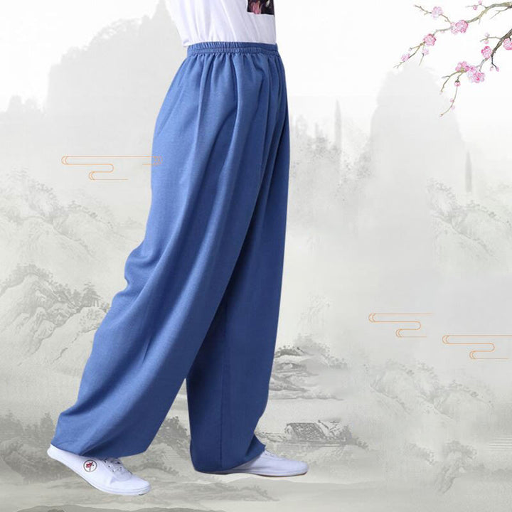 Buddha Stones Sommer elastische Taille Tai Chi Qigong Übung Baumwolle Leinen Unisex Hose - image 8