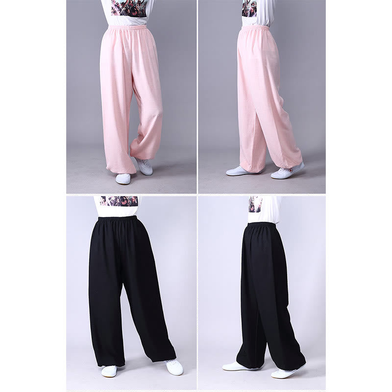 Buddha Stones Sommer elastische Taille Tai Chi Qigong Übung Baumwolle Leinen Unisex Hose - image 19